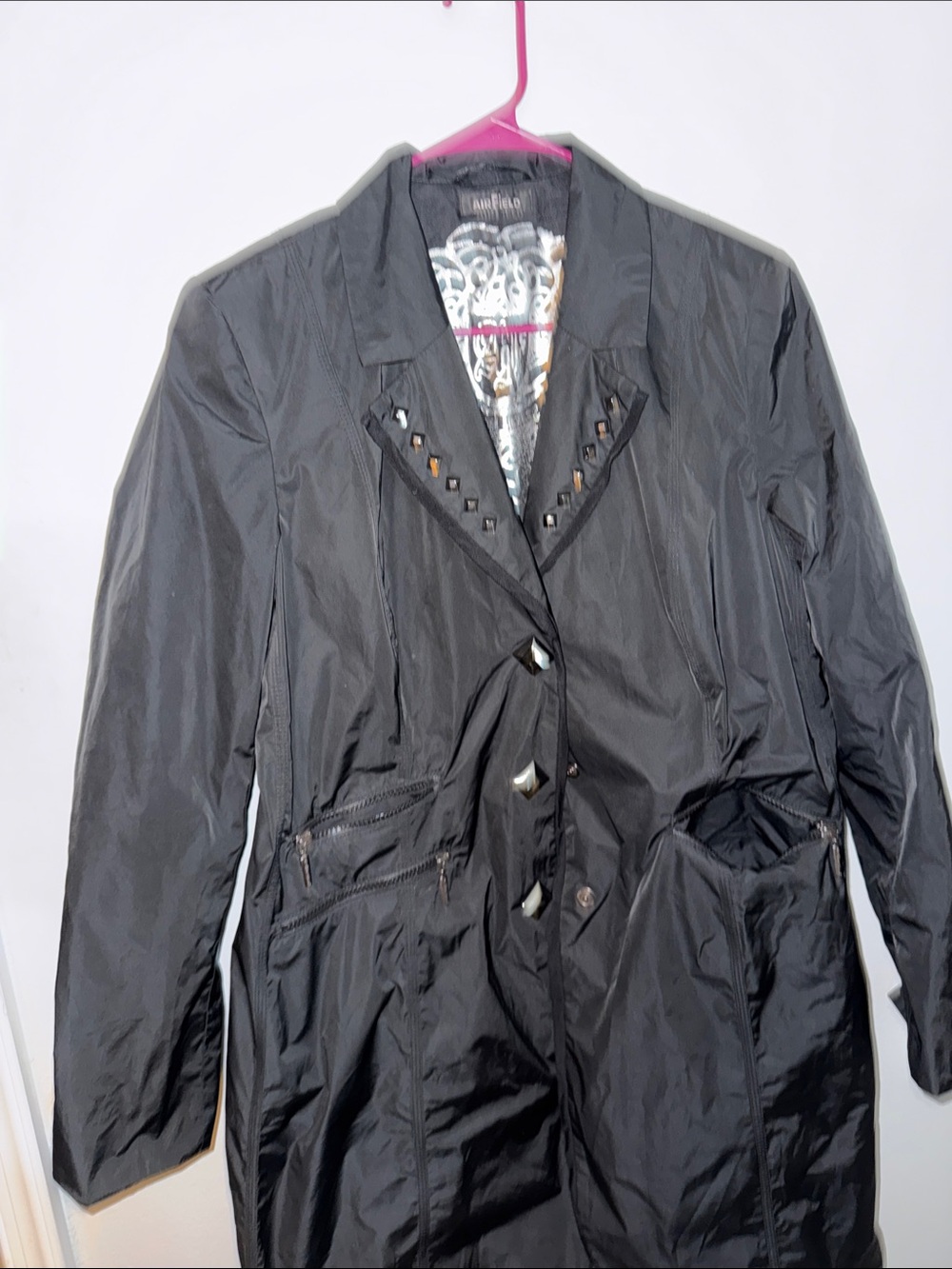 Women's Black Stud-Trim Trench Coat